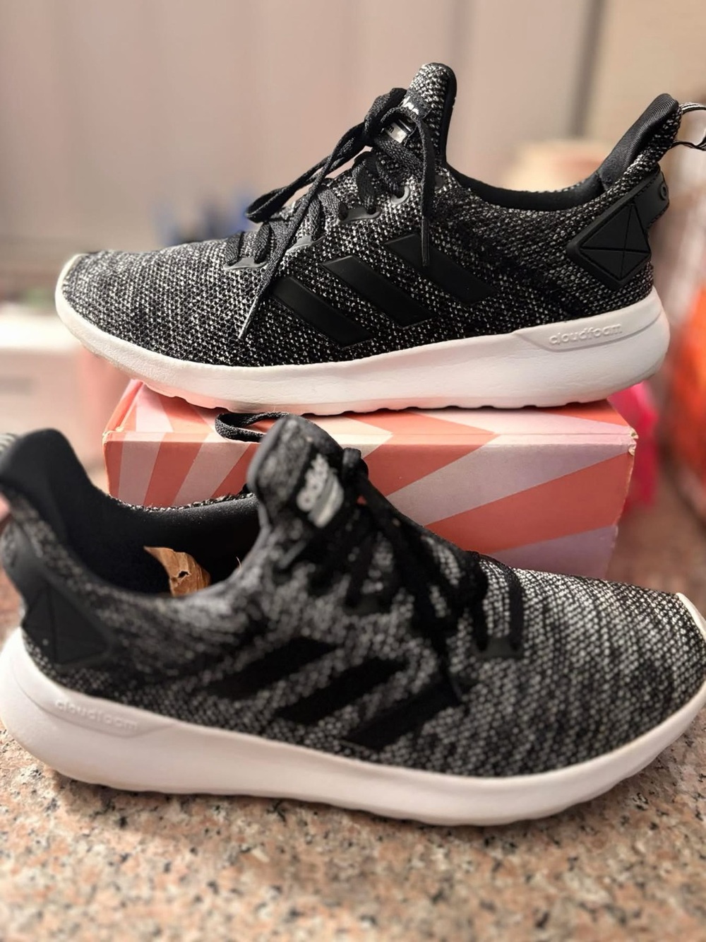 adidas Black & Gray Knit Athletic Running Shoes